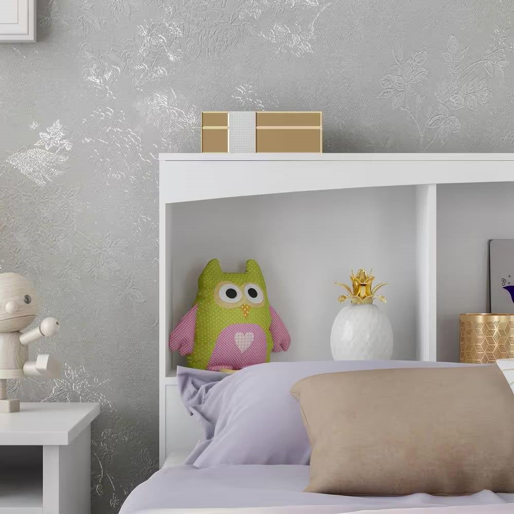 Full size Modern Farmhouse Bookcase Headboard in White Wood Finish - Tampa Home & Garden Store