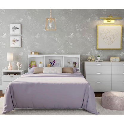 Full size Modern Farmhouse Bookcase Headboard in White Wood Finish - Tampa Home & Garden Store