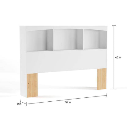 Full size Modern Farmhouse Bookcase Headboard in White Wood Finish - Tampa Home & Garden Store