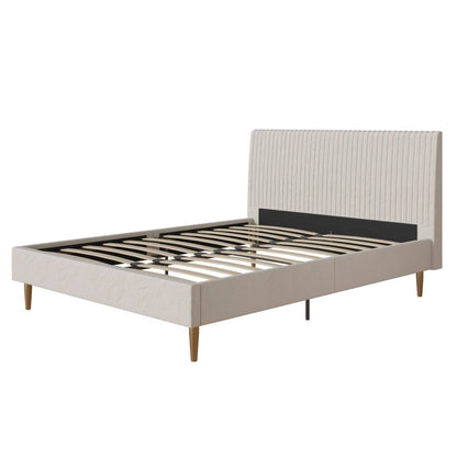 Full size Off-White Ivory Cream Upholstered Platform Bed Frame with Headboard - Tampa Home & Garden Store