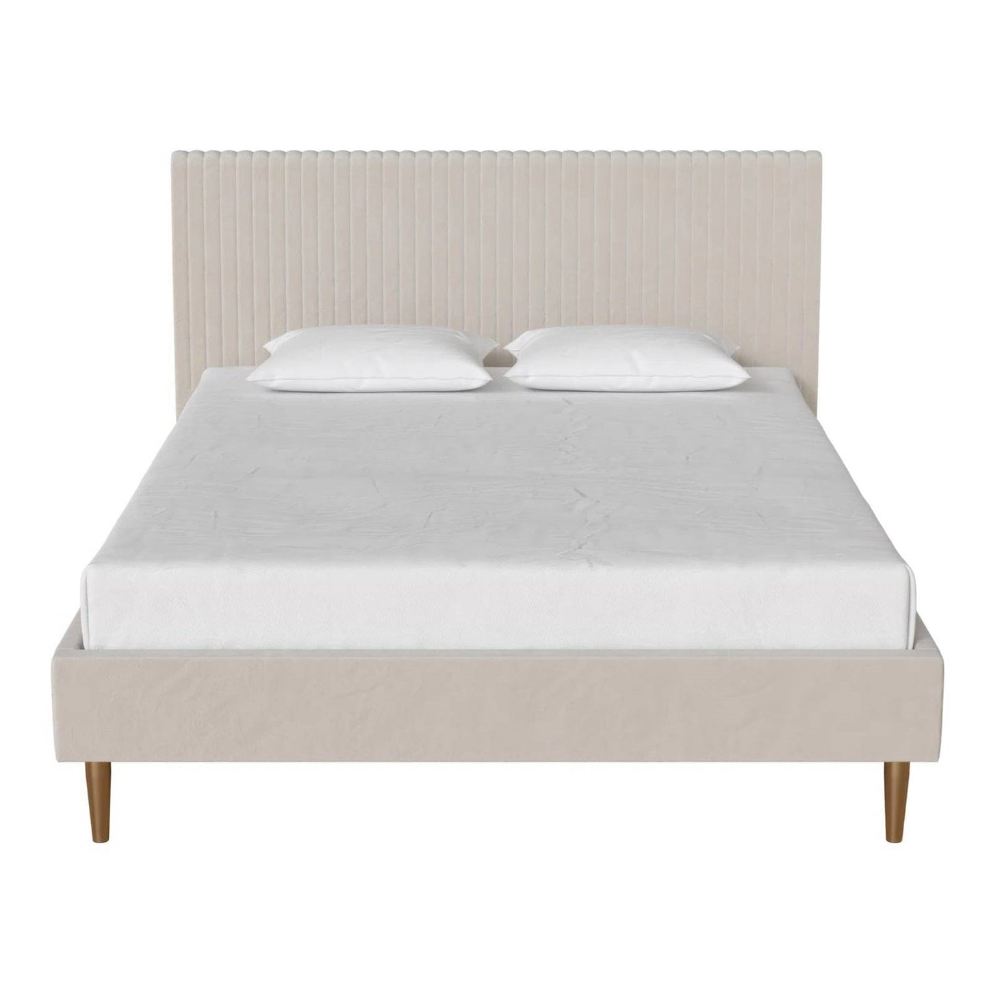 Full size Off-White Ivory Cream Upholstered Platform Bed Frame with Headboard - Tampa Home & Garden Store