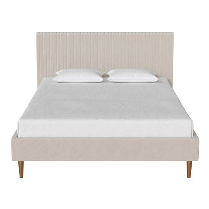 Full size Off-White Ivory Cream Upholstered Platform Bed Frame with Headboard - Tampa Home & Garden Store
