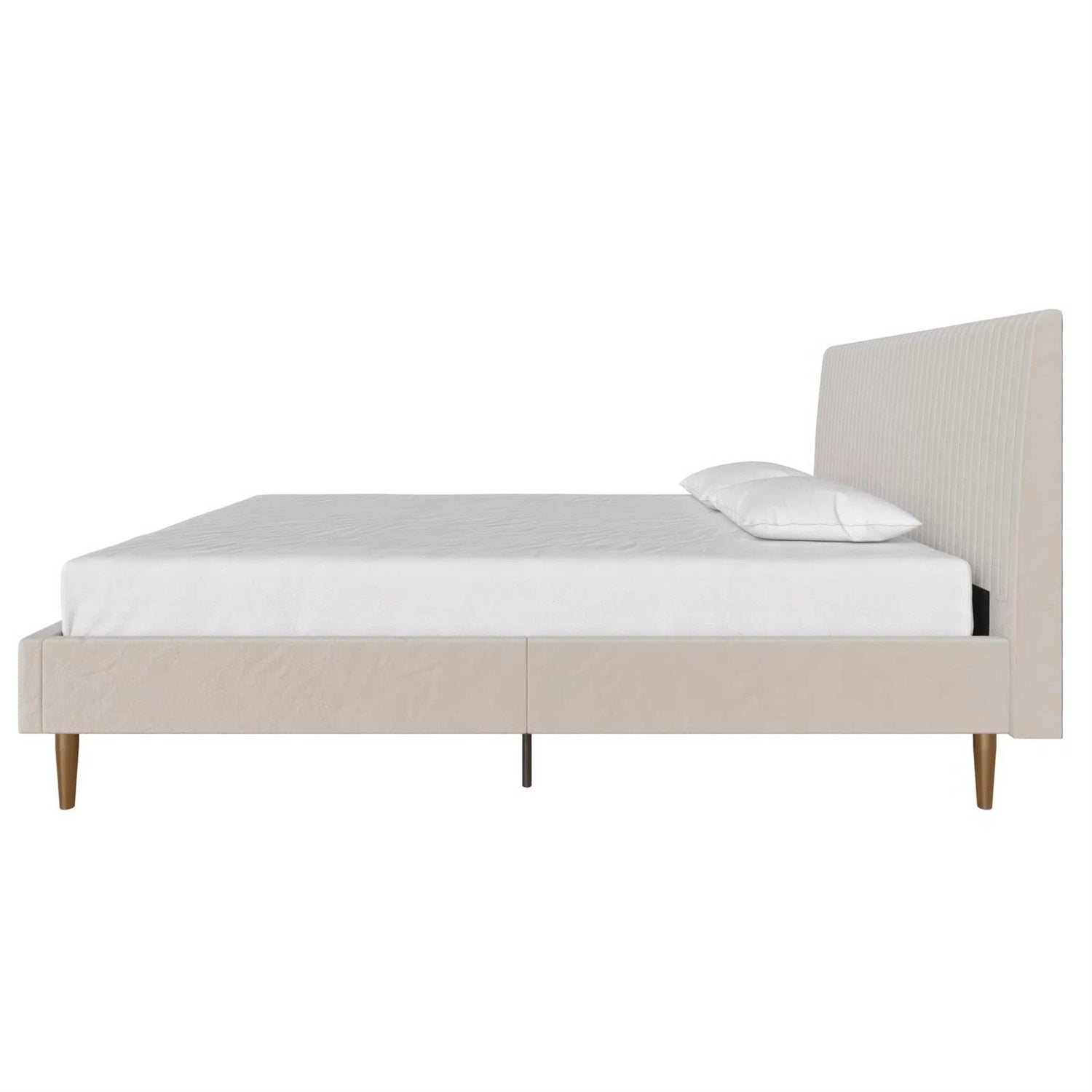 Full size Off-White Ivory Cream Upholstered Platform Bed Frame with Headboard - Tampa Home & Garden Store