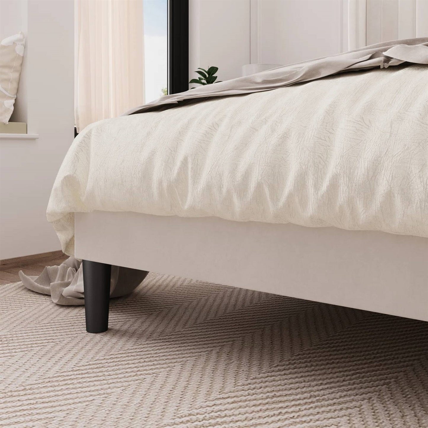 Full size White Velvet Upholstered Platform Bed Frame with Wingback Headboard - Tampa Home & Garden Store