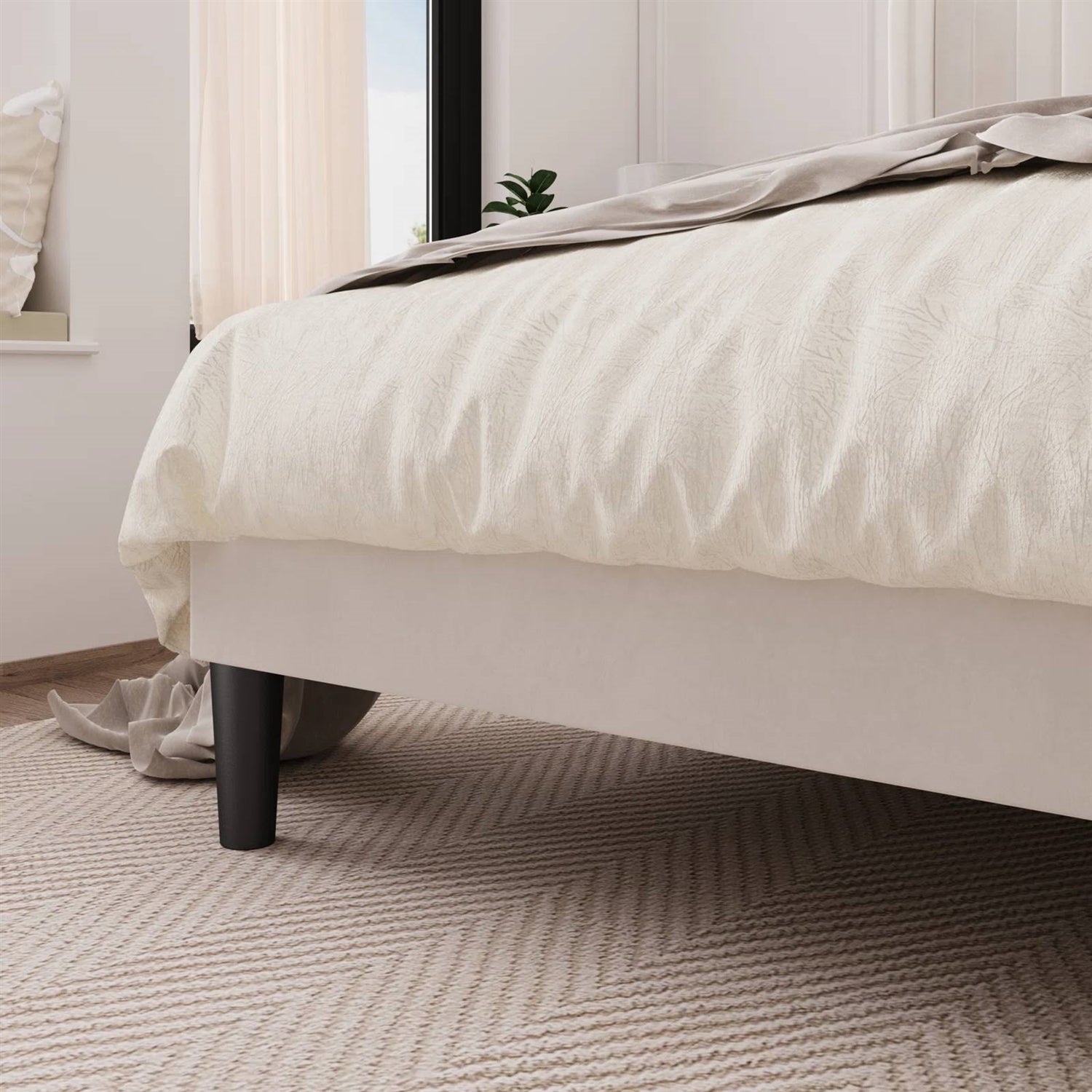 Full size White Velvet Upholstered Platform Bed Frame with Wingback Headboard - Tampa Home & Garden Store