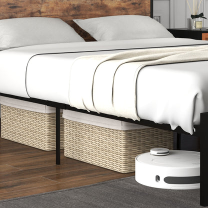 Base de cama Full/Queen con cabecero de almacenamiento de 2 niveles y estación de carga-Tamaño matrimonial
