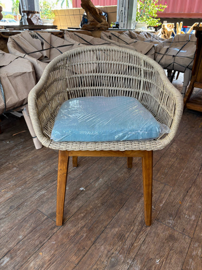 Synthetic rope & teak arm chair with blue cushion by Broward Design Center on Tampa Home & Garden Store