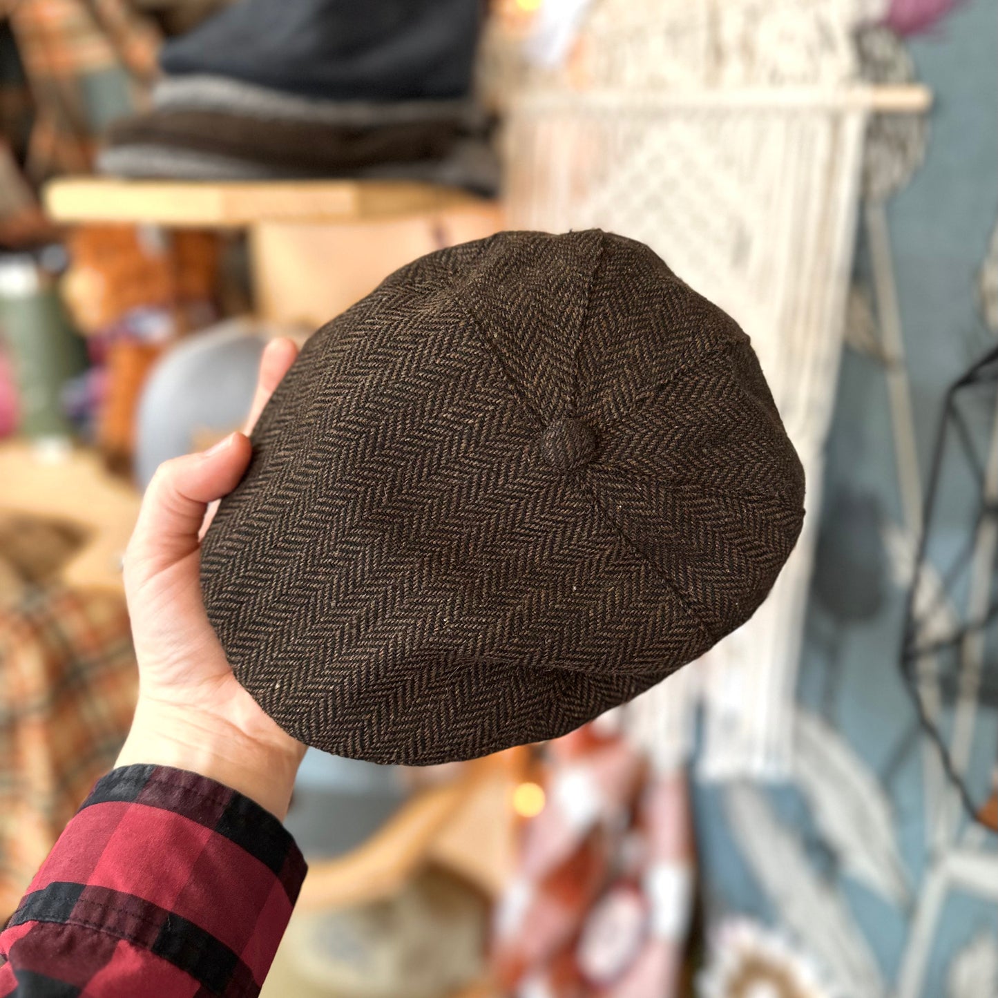 Casquette de golf en laine mélangée avec broderie de chardon écossais et chevrons