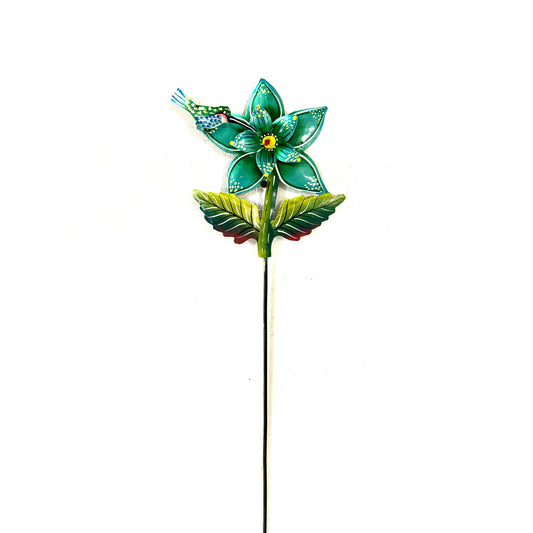 Green Flower with Hummingbird Garden Stake