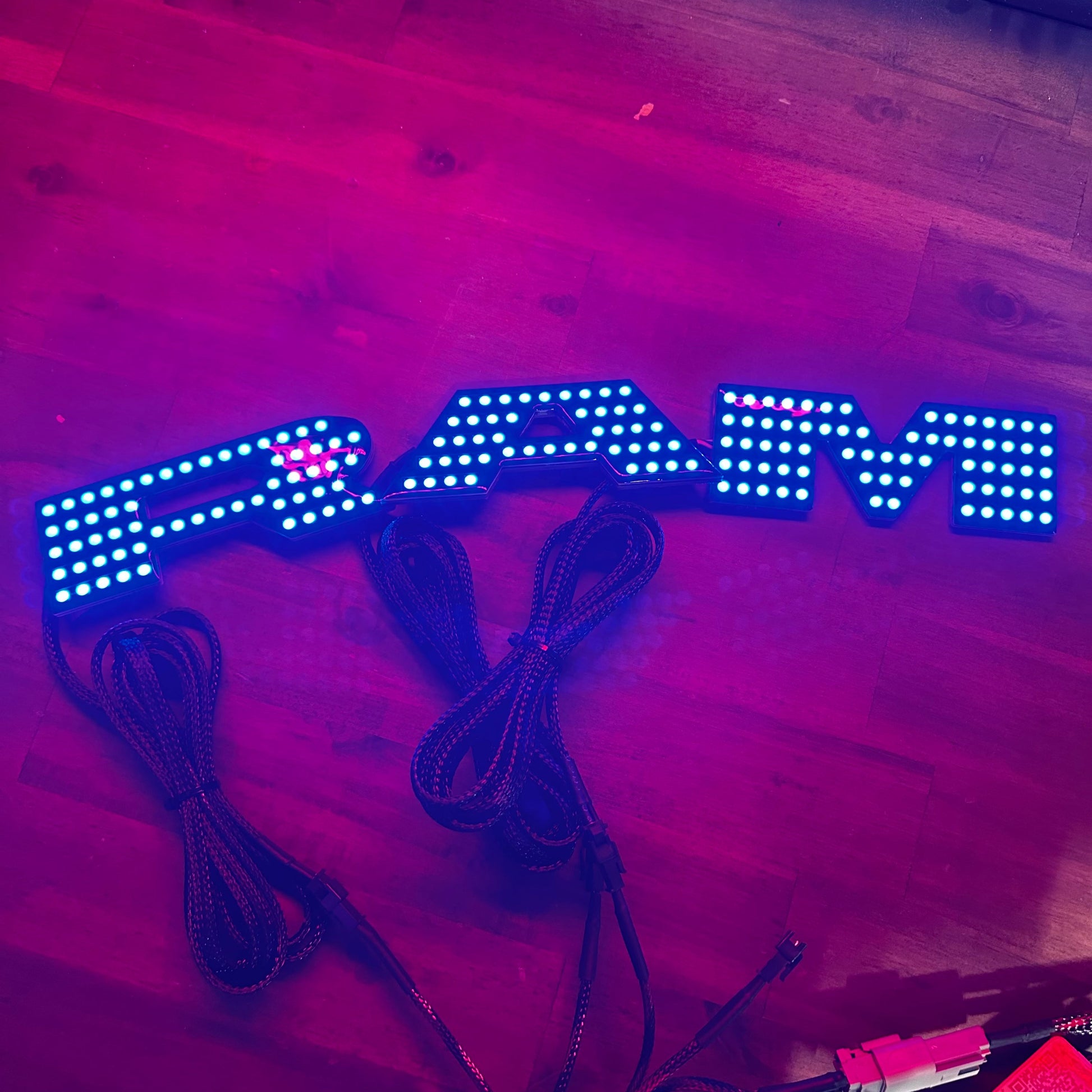 RAM RGBW Flow LED illuminated badge emblem with 3 blue LED boards AutoLEDTech on Tampa Home & Garden Store