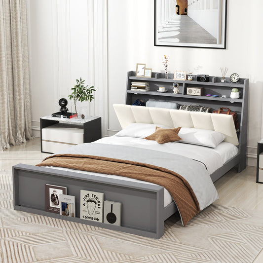 Full Size Bed Frame with Storage Modern Platform Bed with Headboard-Full Size - Tampa Home & Garden Store