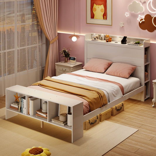 Full Size Bed Frame with 2 USB Ports with Storage Headboard and Lights-Full Size - Tampa Home & Garden Store