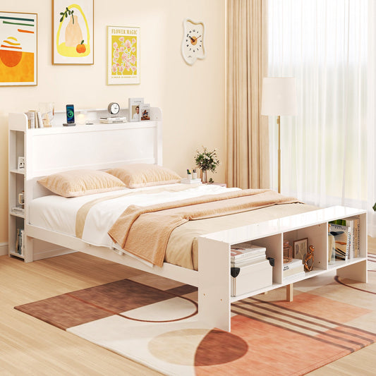 Full Size Bed Frame with 2 USB Ports with Storage Headboard and Lights-Full Size - Tampa Home & Garden Store