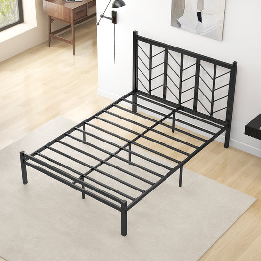 Full Size Platform Bed with Headboard and Metal Frame-Full Size - Tampa Home & Garden Store