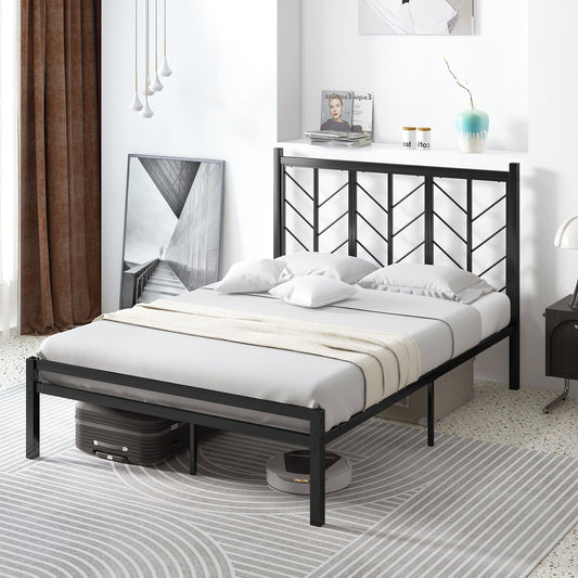 Full Size Platform Bed with Headboard and Metal Frame-Full Size - Tampa Home & Garden Store