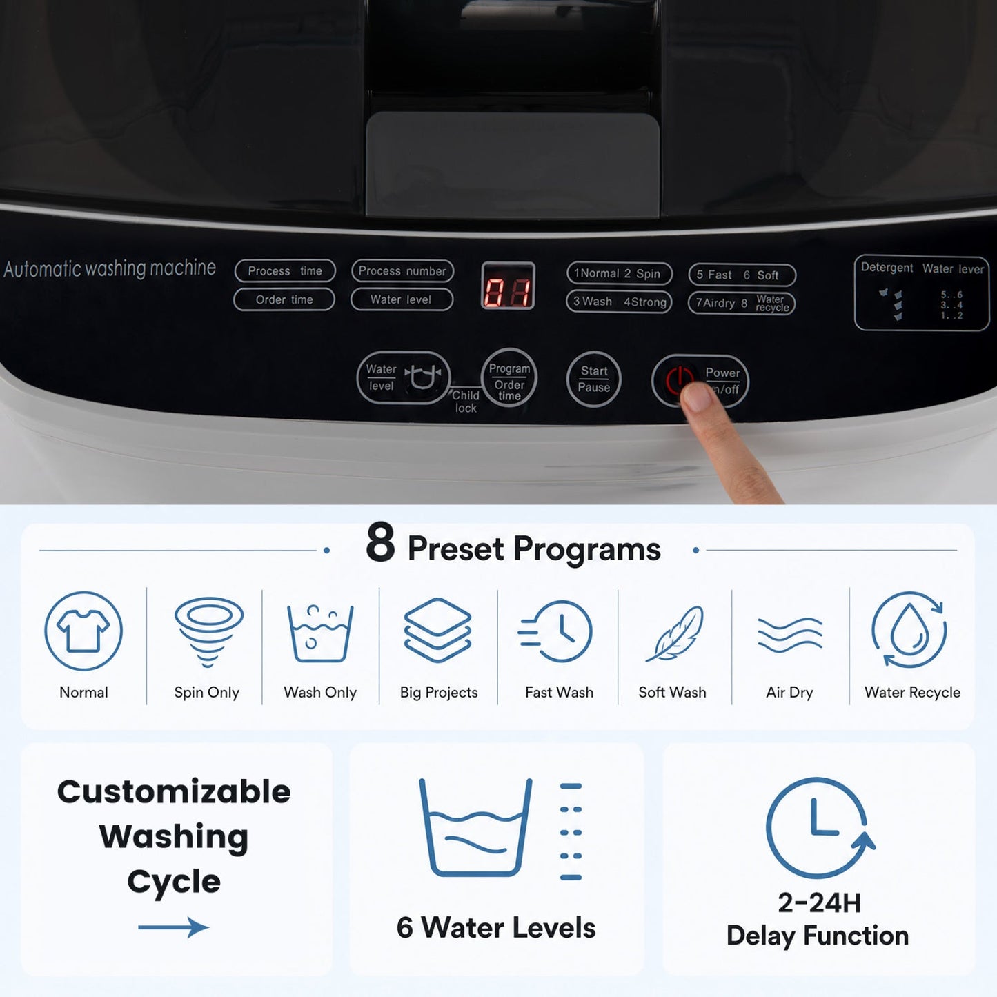 Washing Machine 7.7 lb by DirectDeals with 8 programs and drain pump; black control panel on Tampa Home & Garden Store