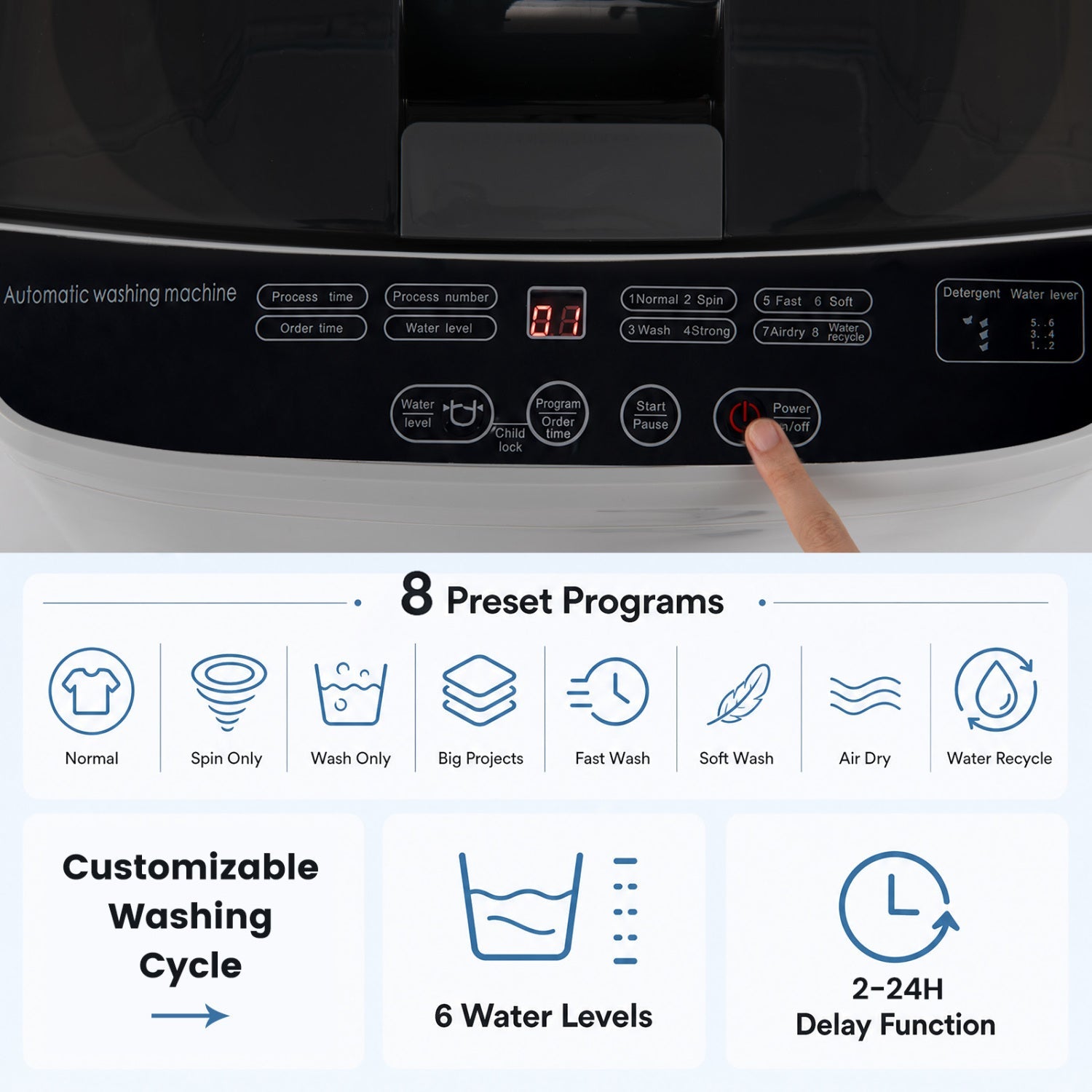Washing Machine 7.7 lb by DirectDeals with 8 programs and drain pump; black control panel on Tampa Home & Garden Store