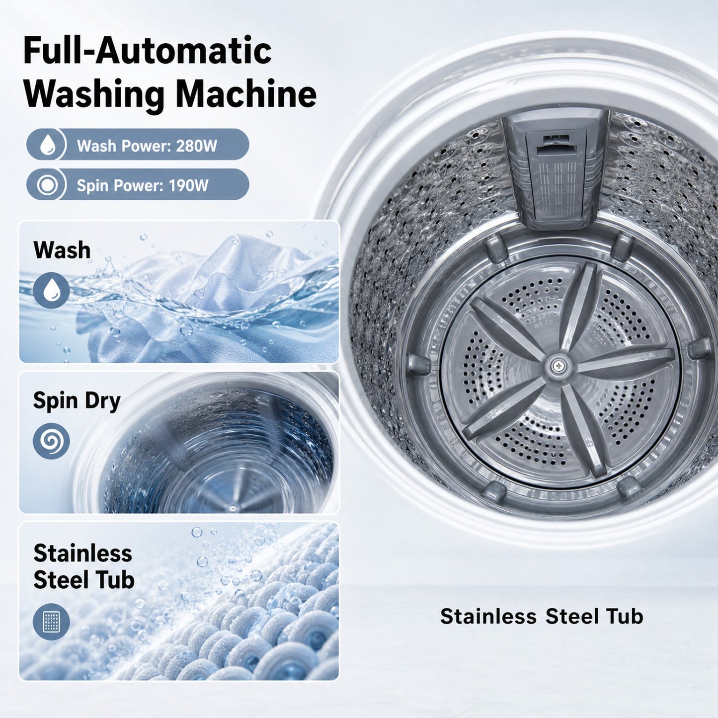 DirectDeals Automatic Washing Machine 7.7 lb with 8 programs and drain pump, stainless steel tub on Tampa Home & Garden Store