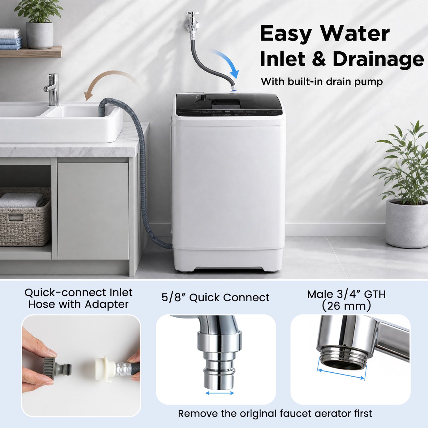 Washing machine DirectDeals white compact 7.7 lb with built-in drain pump and inlet hose on Tampa Home & Garden Store