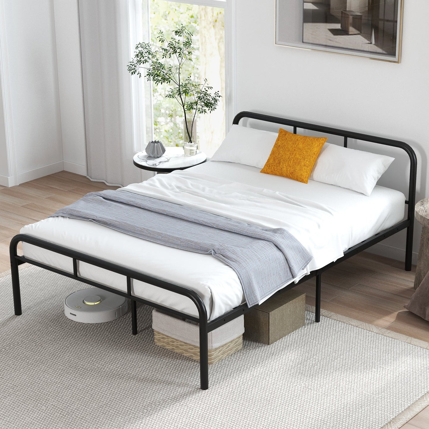 Base de cama completa con cabecero y piecero, no necesita somier - Negro