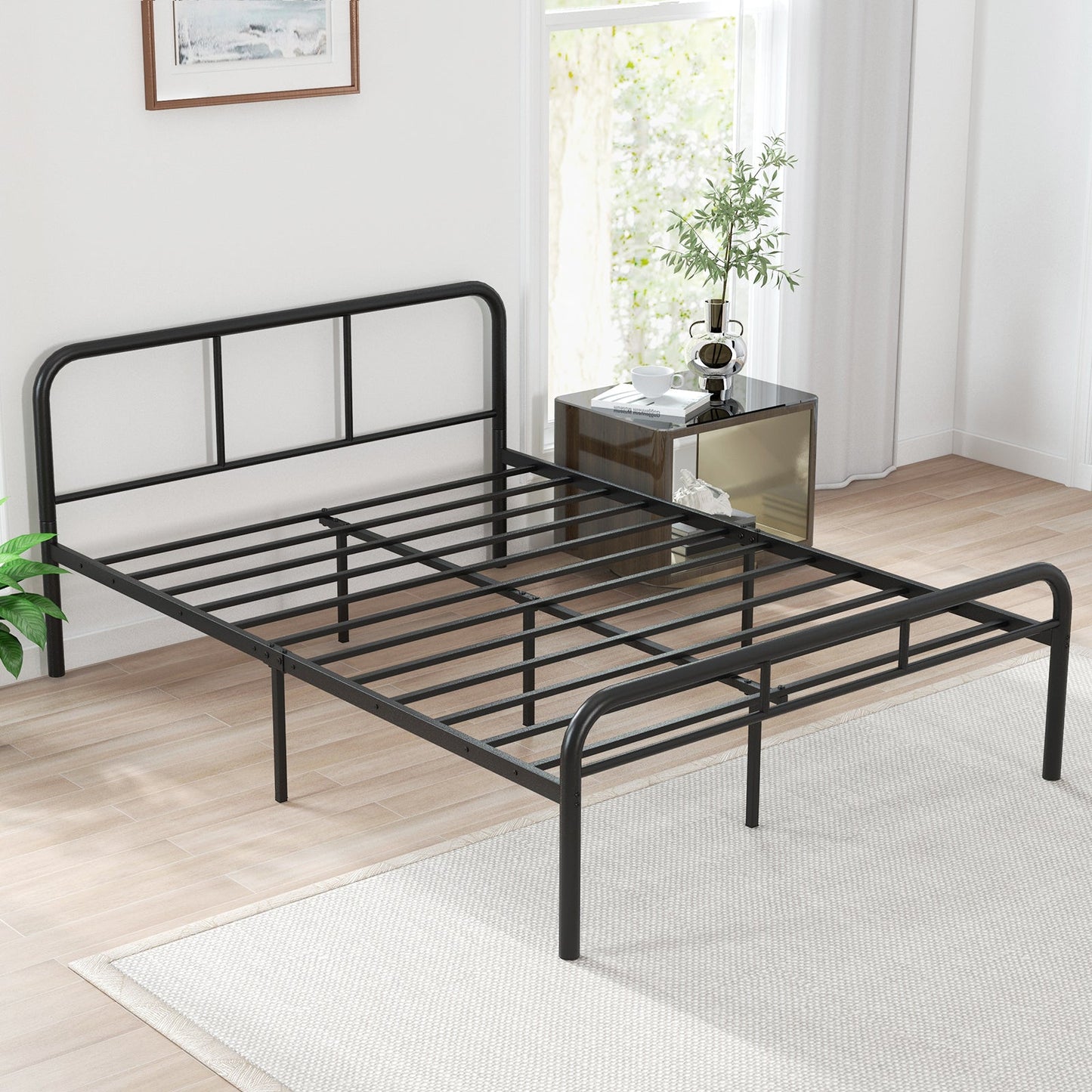 Base de cama completa con cabecero y piecero, no necesita somier - Negro