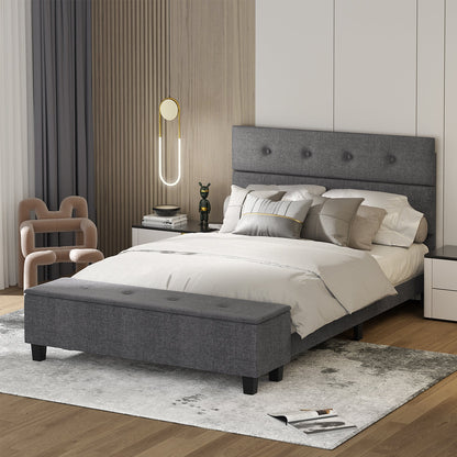 Base de cama tapizada con otomana de almacenaje, tamaño matrimonial/queen/individual - Tamaño matrimonial