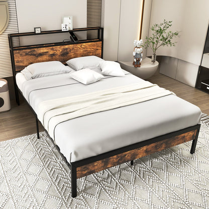 Base de cama Twin/Full/Queen con cabecero de almacenamiento y estación de carga - Tamaño Full