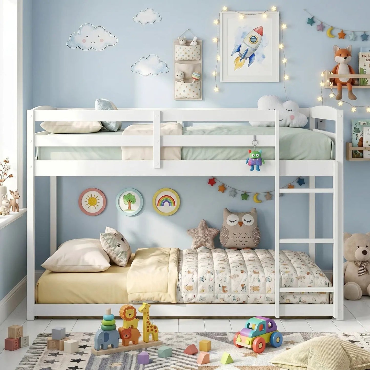 Full Over Full Bunk Bed with Ladder and Rails