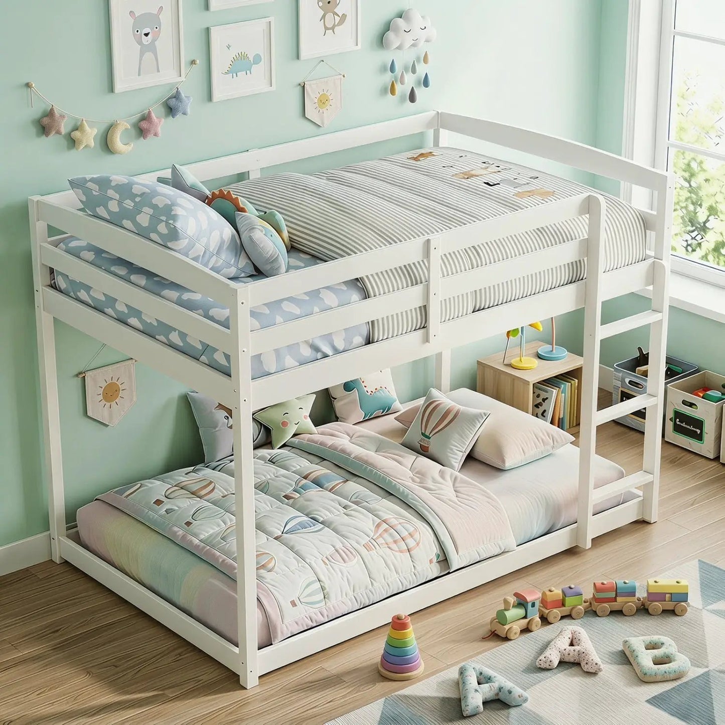 Full Over Full Bunk Bed with Ladder and Rails