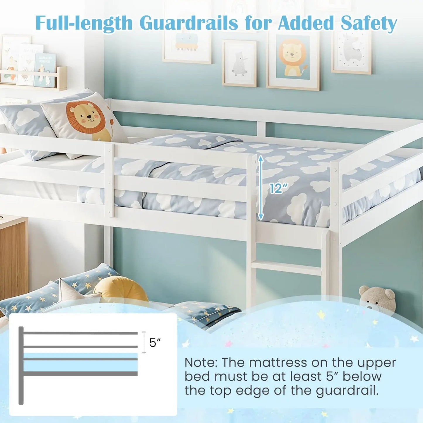 Full Over Full Bunk Bed with Ladder and Rails