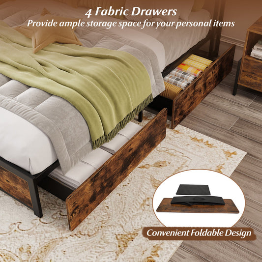 Full/Queen Size LED Bed Frame with Charging Station and 4 Storage Drawers - Tampa Home & Garden Store