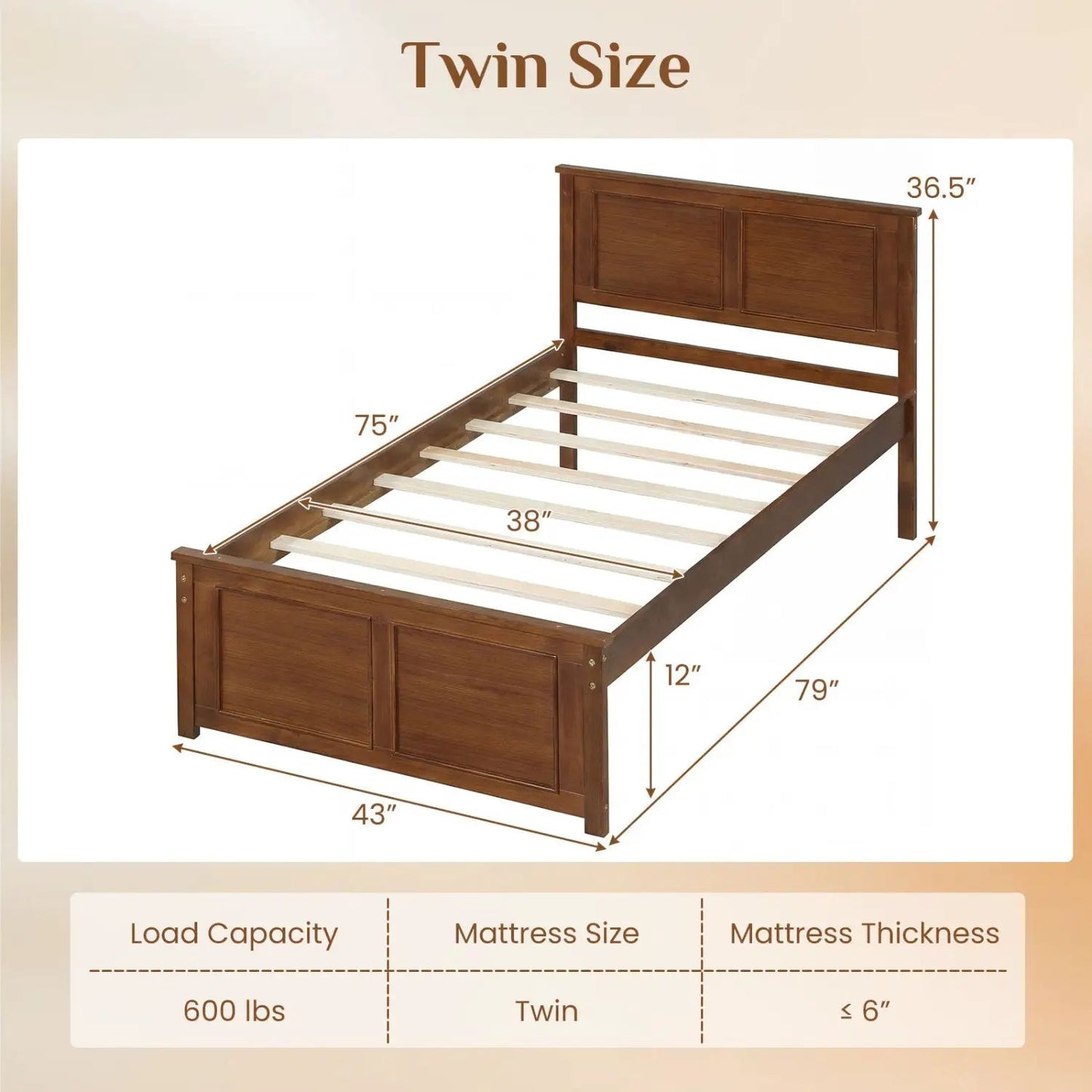 Twin Wooden Platform Bed Frame with Headboard