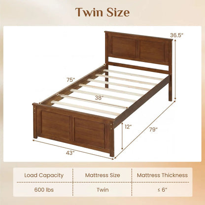 Twin Wooden Platform Bed Frame with Headboard