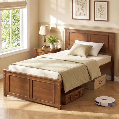 Twin Wooden Platform Bed Frame with Headboard