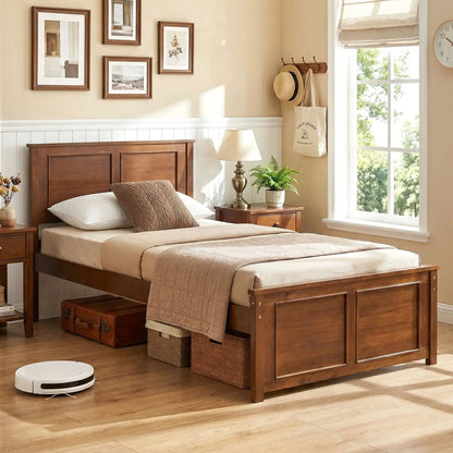 Twin Wooden Platform Bed Frame with Headboard