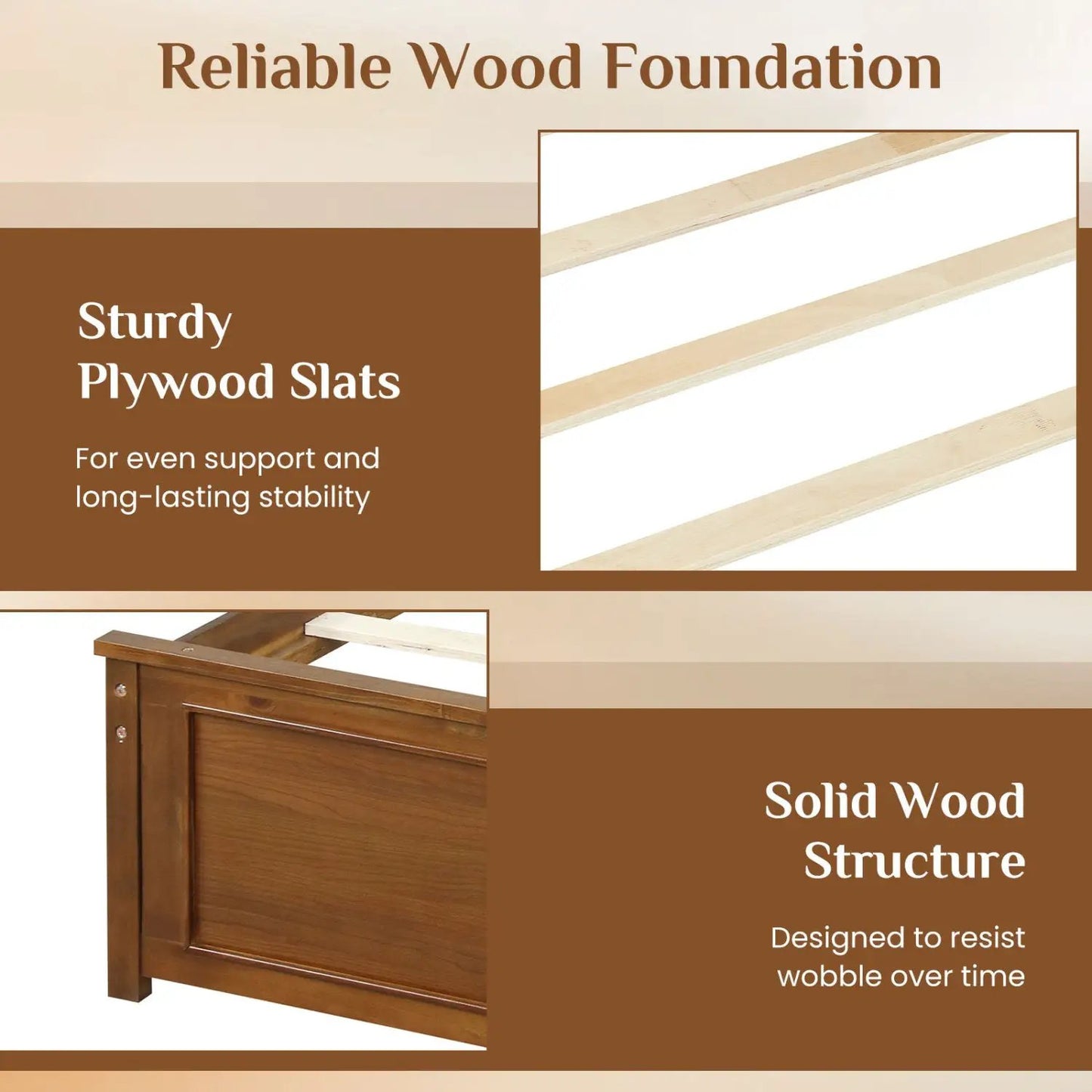 Twin Wooden Platform Bed Frame with Headboard