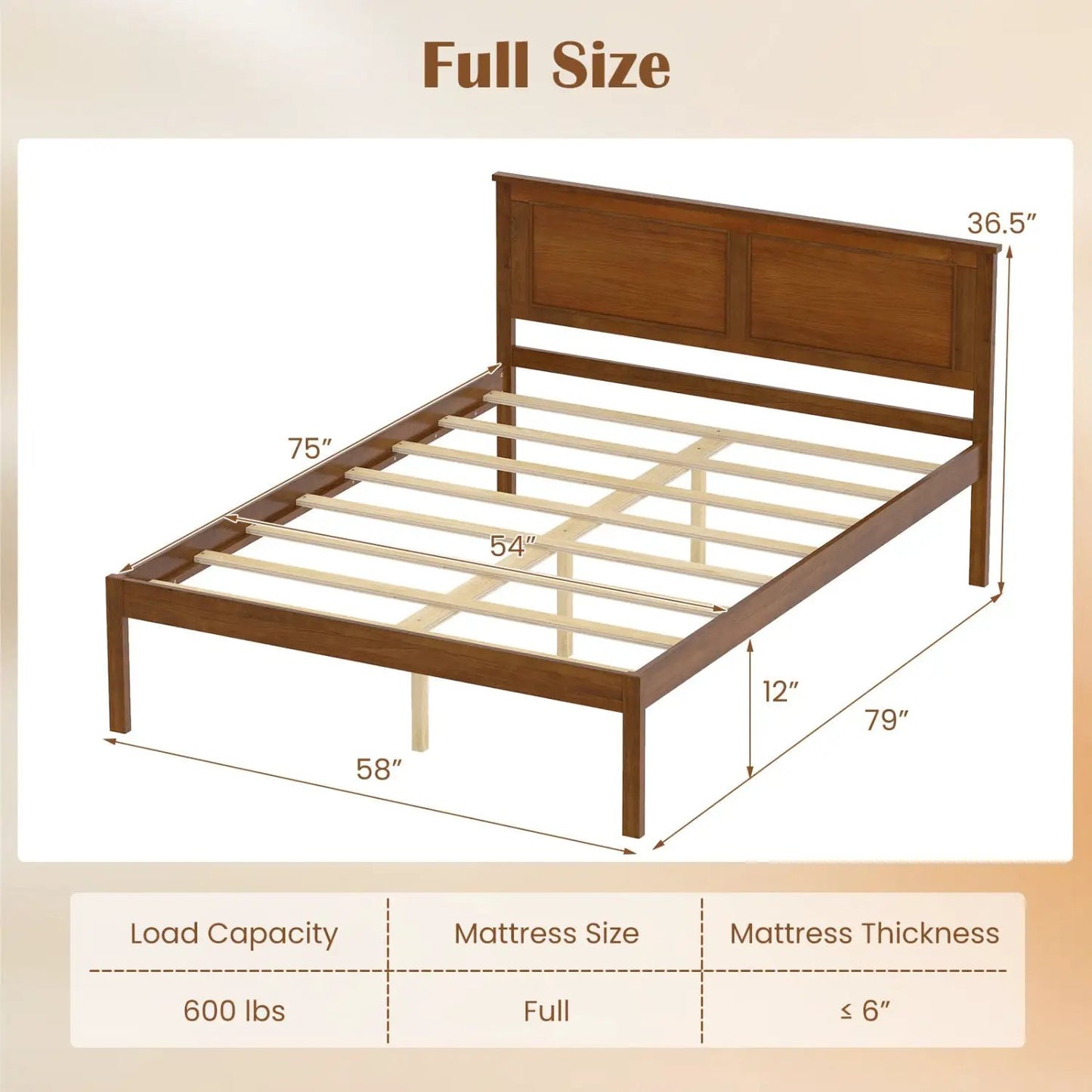 Farmhouse Wood Platform Bed Frame with Headboard