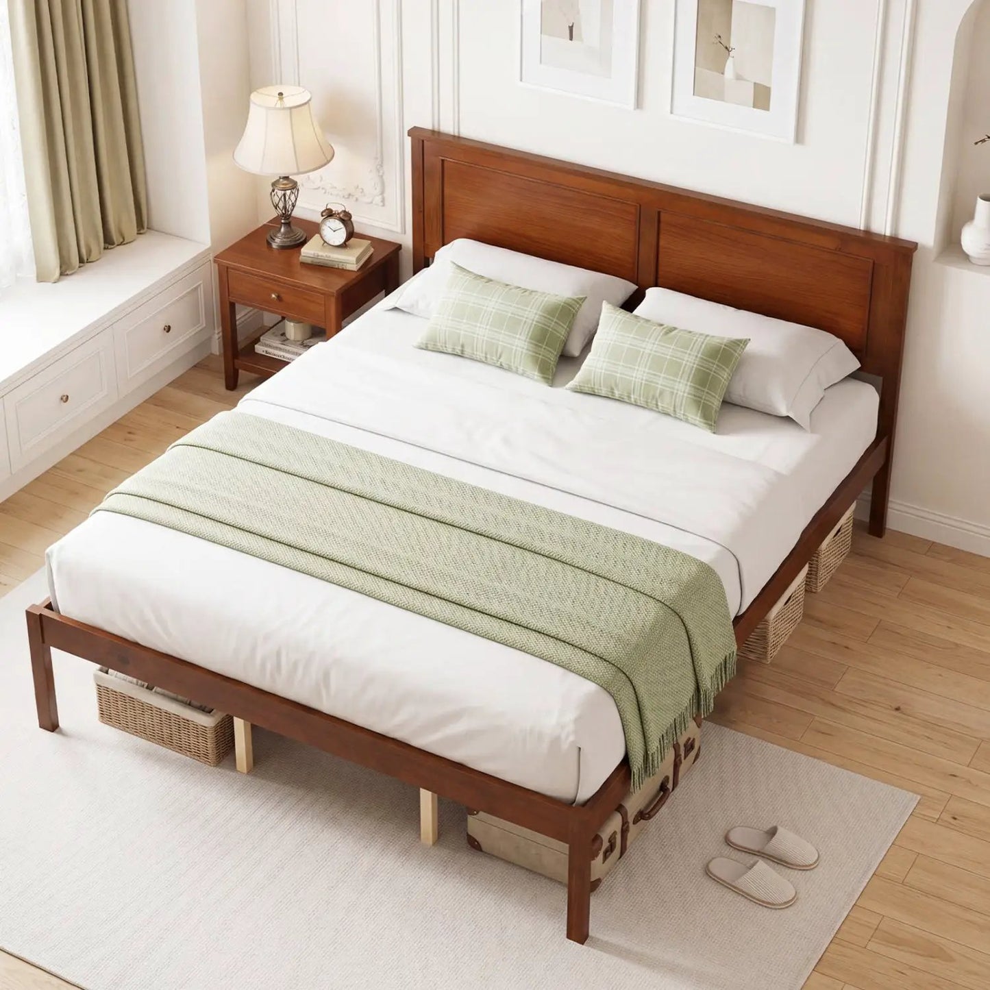 Farmhouse Wood Platform Bed Frame with Headboard