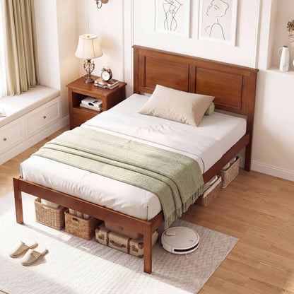 Farmhouse Wood Platform Bed Frame with Headboard