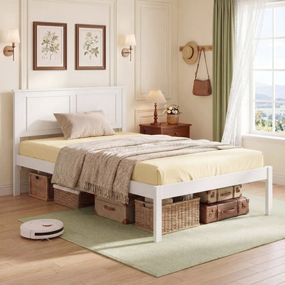 Farmhouse Wooden Platform Bed Frame Headboard