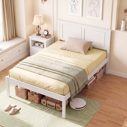 Farmhouse Wooden Platform Bed Frame Headboard