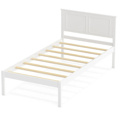 Farmhouse Wooden Platform Bed Frame Headboard