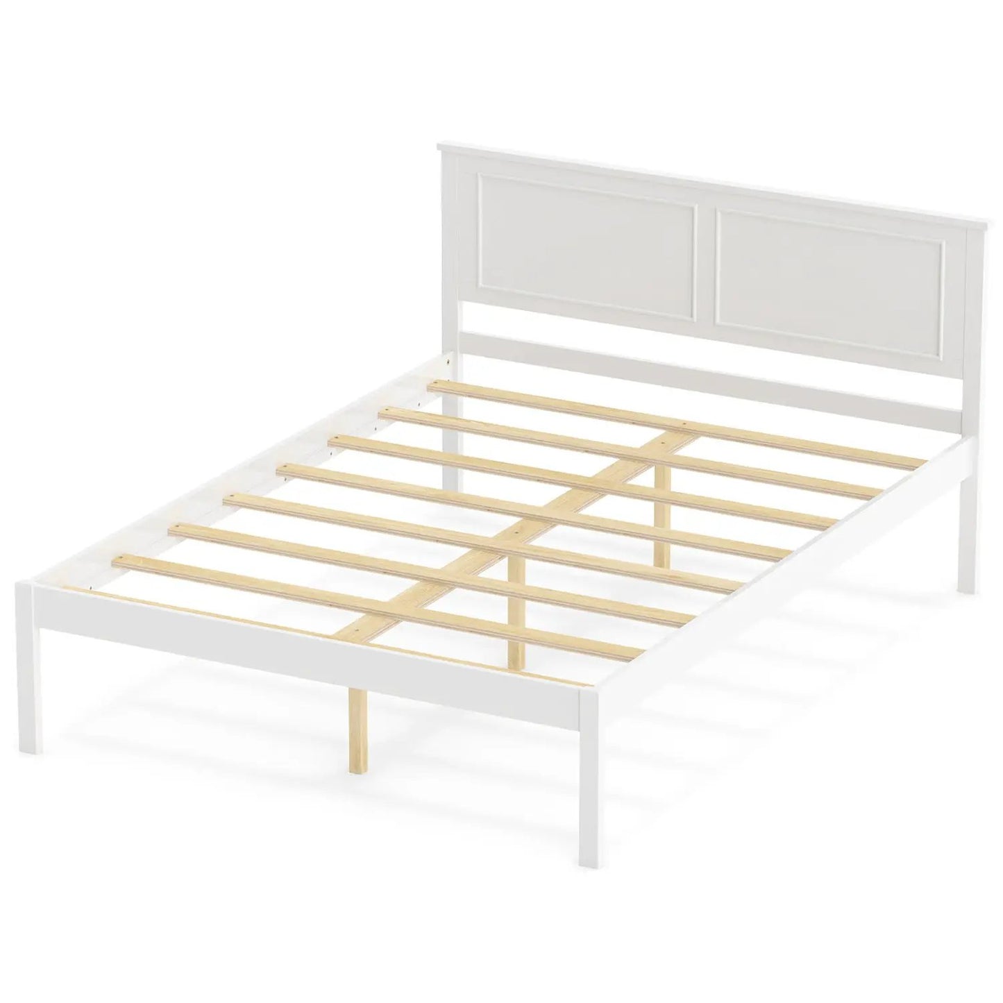 Farmhouse Wooden Platform Bed Frame Headboard