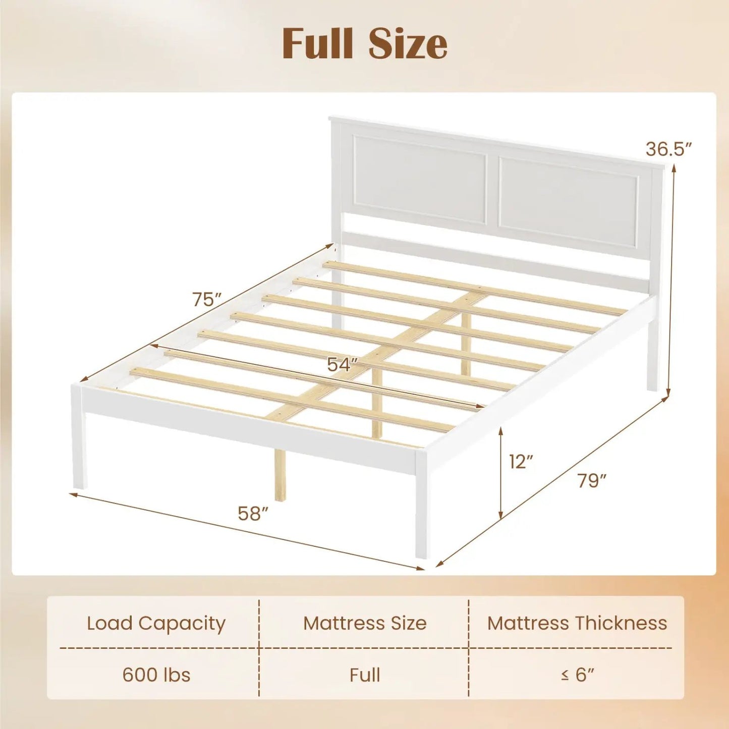 Farmhouse Wooden Platform Bed Frame Headboard