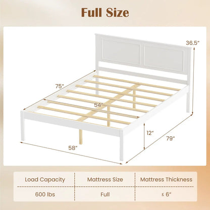 Farmhouse Wooden Platform Bed Frame Headboard