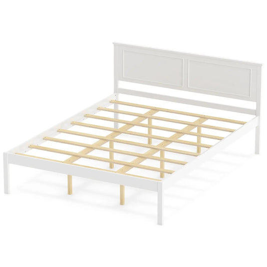 Farmhouse Wooden Platform Bed Frame Headboard