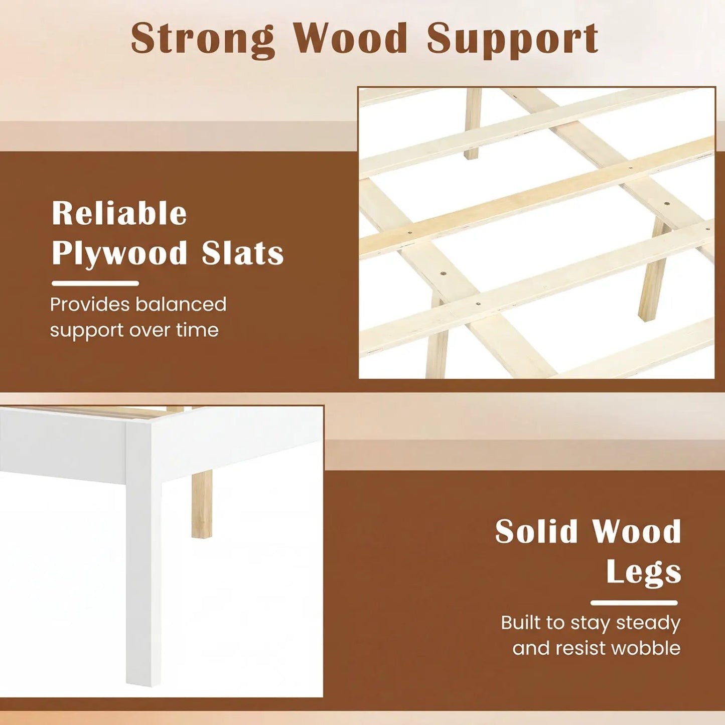 Farmhouse Wooden Platform Bed Frame Headboard