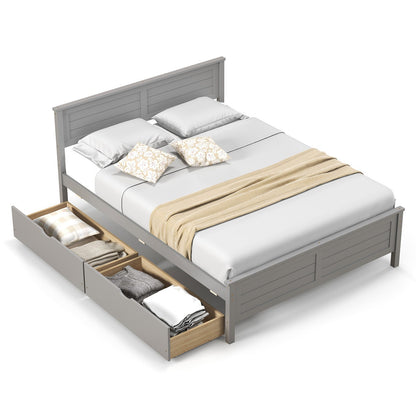 Base de Cama Matrimonial con Cajones de Almacenamiento y Cabecero de Madera Maciza - Espresso