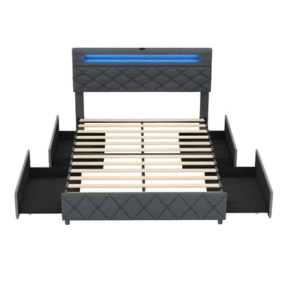Base de Cama Tamaño Matrimonial/Queen con Cabecera Ajustable con Almacenamiento y Soporte de Láminas de Madera-Matrimonial