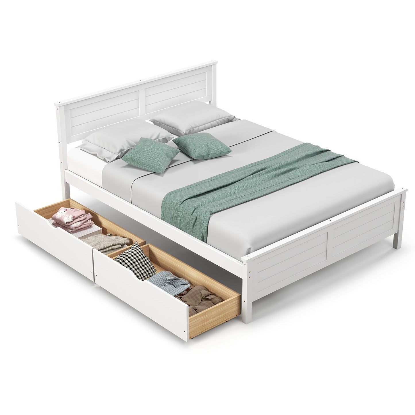 Base de Cama Matrimonial con Cajones de Almacenamiento y Cabecero de Madera Maciza - Espresso